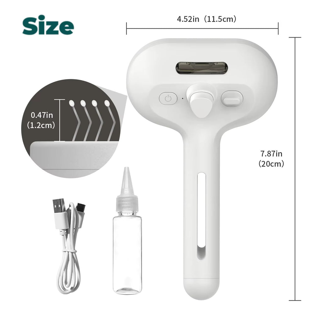 Custom Logo Rechargeable Stainless Steel Steamy Dog Cat Pet Hair Remover Brush with Spray Comb