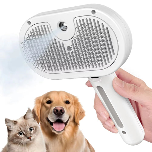 Custom Logo Rechargeable Stainless Steel Steamy Dog Cat Pet Hair Remover Brush with Spray Comb
