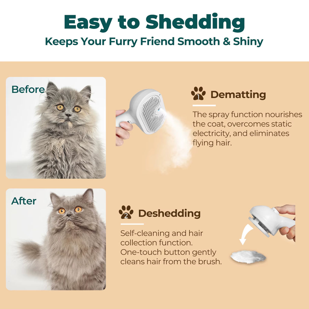 Custom Logo Rechargeable Stainless Steel Steamy Dog Cat Pet Hair Remover Brush with Spray Comb