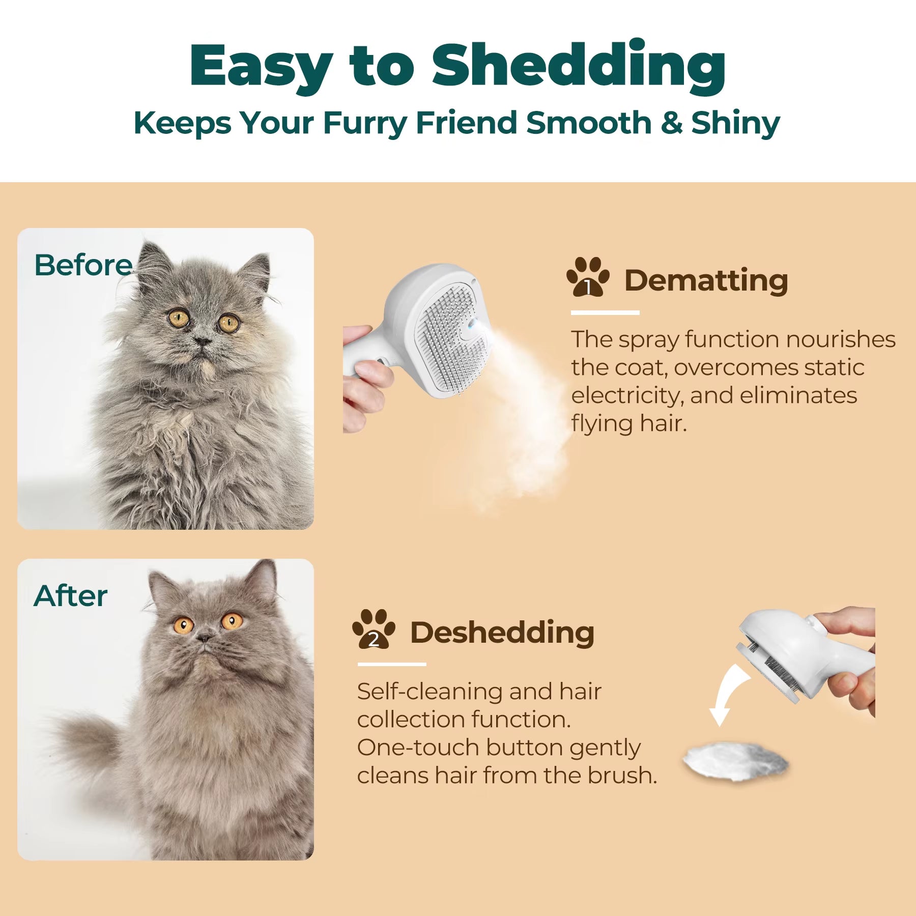 Custom Logo Rechargeable Stainless Steel Steamy Dog Cat Pet Hair Remover Brush with Spray Comb