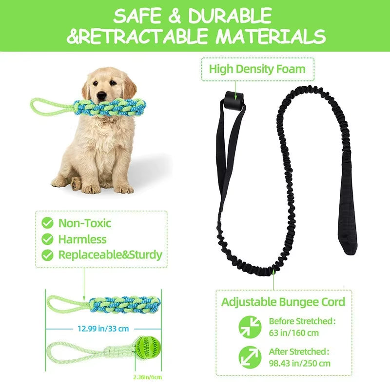 Interactive Outdoor Dog Bungee Rope Indoor Dog Rope Toys with TPR Teething Grinding Ball and Changeable Tug-Of-War Rope Toy