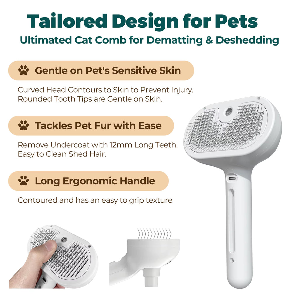 Custom Logo Rechargeable Stainless Steel Steamy Dog Cat Pet Hair Remover Brush with Spray Comb